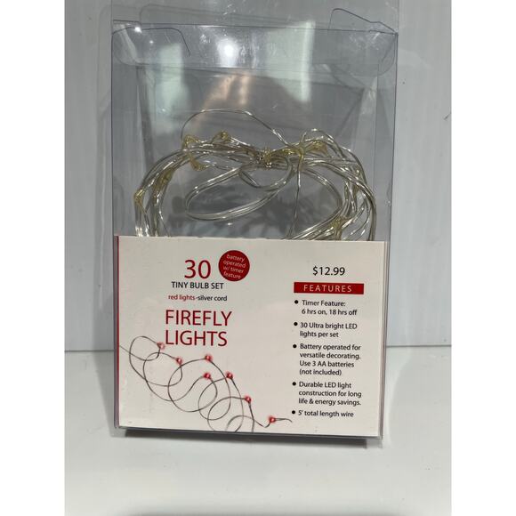 Firefly Lights 30 Tiny Red Ultra Bright Lights on Silver Cord Battery Operated - Picture 1 of 3